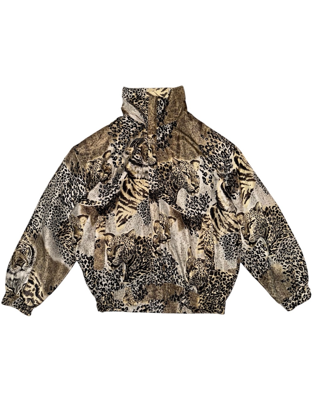 Fuda International Vintage 90s Silk Bomber Jacket ZipUp Animal Print Leopard Y2K